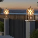 Retro Bronze Garden Lamp Post with Creative Ball