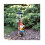 Solar Lamp Post Garden Gnome - Orange