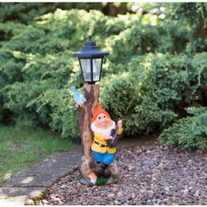 Solar Lamp Post Garden Gnome (Orange)