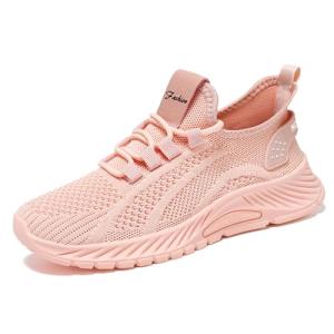 Comfortable Pink Lace-Up Womens Walking Sneakers