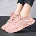 Comfortable Pink Lace-Up Womens Walking Sneakers