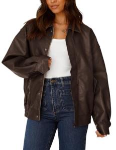Trendy Oversized Faux Leather Motorcycle Jacket for Women