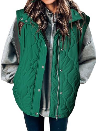 EVALESS Women's Lightweight Cropped Puffer Vest in Green