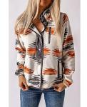 Aztec Print Fleece Jacket with Pockets for Women