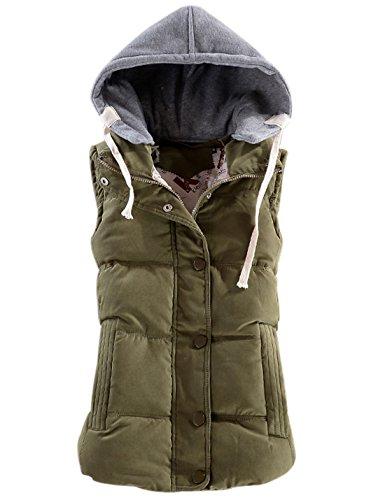 Yeokou Women's Slim Hooded Puffer Vest - Army Green