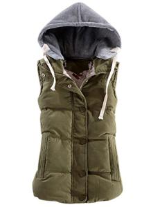 Yeokou Women's Slim Hooded Puffer Vest - Army Green