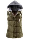 Yeokou Women's Slim Hooded Puffer Vest - Army Green
