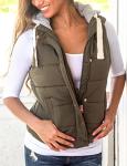 Yeokou Women's Slim Hooded Puffer Vest - Army Green