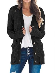 MEROKEETY Women's Black Cable Knit Cardigan
