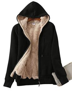 Yeokou Women's Black Sherpa Lined Hoodie Jacket