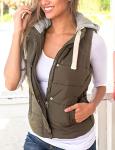 Yeokou Women's Slim Hooded Puffer Vest - Army Green