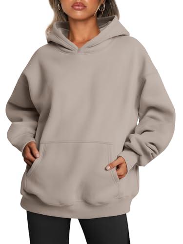Trendy Oversized Women's Fleece Hoodie in Coffee Grey
