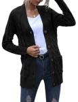 MEROKEETY Women's Black Cable Knit Cardigan