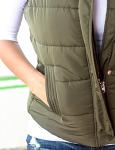 Yeokou Women's Slim Hooded Puffer Vest - Army Green