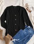 MEROKEETY Women's Black Cable Knit Cardigan