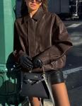 Trendy Oversized Faux Leather Motorcycle Jacket for Women