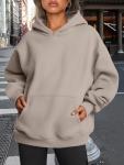 Trendy Oversized Women's Fleece Hoodie in Coffee Grey