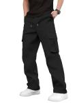 Men's Black Cargo Pants with Drawstring and Pockets