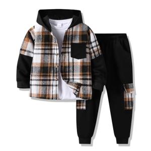 Voxikodex Boys Flannel Plaid Hoodie and Pants Set