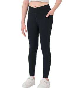 Girls Black Crossover Leggings with Pockets
