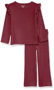 Girls' Dark Red Wide-Rib Outfit Set, 2-Pack