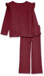 Girls' Dark Red Wide-Rib Outfit Set, 2-Pack