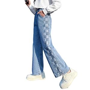 Rolanko Girls Baggy Plaid Wide Leg Jeans