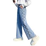 Rolanko Girls Baggy Plaid Wide Leg Jeans