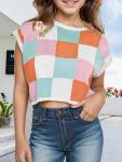 Girls Colorblock Cap Sleeve Crop Top