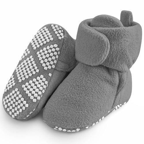 Cozy Grey Fleece Baby Booties for 6-12 Months