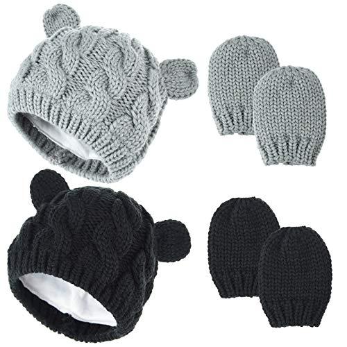 Warm Knitted Beanie Hat and Gloves Set for Babies