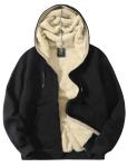 Flygo Men's Warm Sherpa Hoodie Jacket - Black