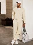 Men’s Comfy Beige Twill 2-Piece Tracksuit Set