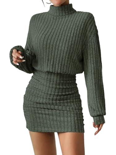 Cute Green Lantern Sleeve Sweater Dress for Women