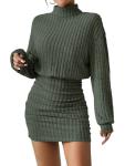 Cute Green Lantern Sleeve Sweater Dress for Women