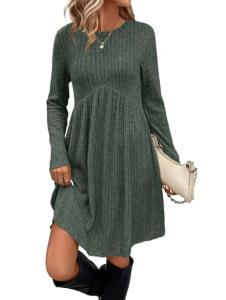 Long Sleeve Sweater Dress for Women - Green