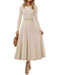 ZESICA Women's Pleated Midi Sweater Dress in Apricot