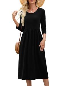 Heymoments Black A-Line Midi Dress for Ladies