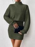 Cute Green Lantern Sleeve Sweater Dress for Women