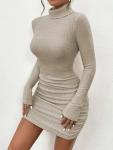 HBQ Women's Turtleneck Ribbed Mini Sweater Dress