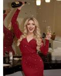 Bebonnie Sparkly Deep V Party Sweater Dress