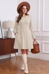 Beige Long Sleeve Corduroy Sweater Dress for Women
