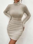 HBQ Women's Turtleneck Ribbed Mini Sweater Dress