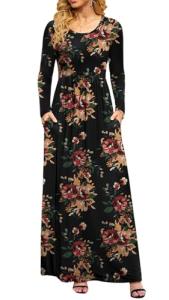Brown Floral Maxi Dress with Pockets for Women