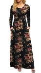 Brown Floral Maxi Dress with Pockets for Women