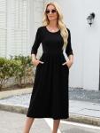 Heymoments Black A-Line Midi Dress for Ladies