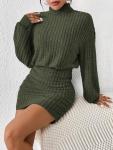 Cute Green Lantern Sleeve Sweater Dress for Women
