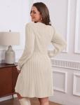 Beige Long Sleeve Corduroy Sweater Dress for Women