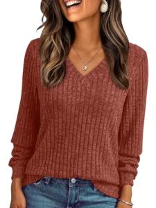 AUTOMET Women's V Neck Long Sleeve Casual Top