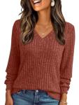 AUTOMET Women's V Neck Long Sleeve Casual Top